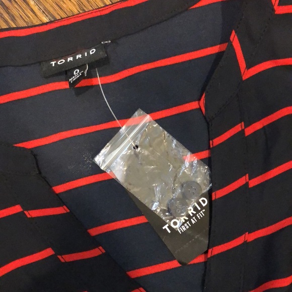 TORRID Navy & Red Stripe High Low Shirt Dress NWT Sz 0 - Picture 13 of 14